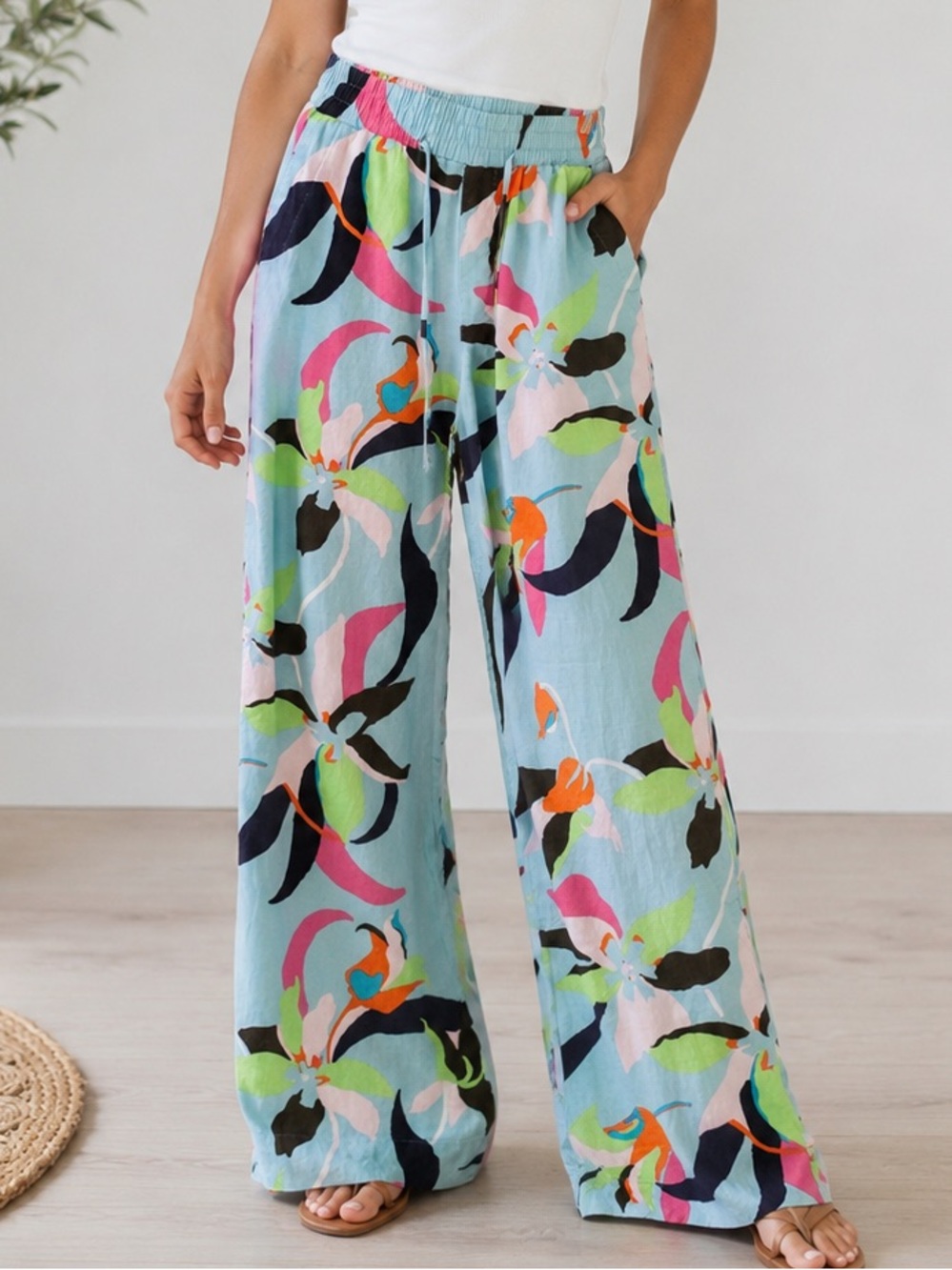 a new day Light Blue Floral Wide-Leg Palazzo Pants Size Small